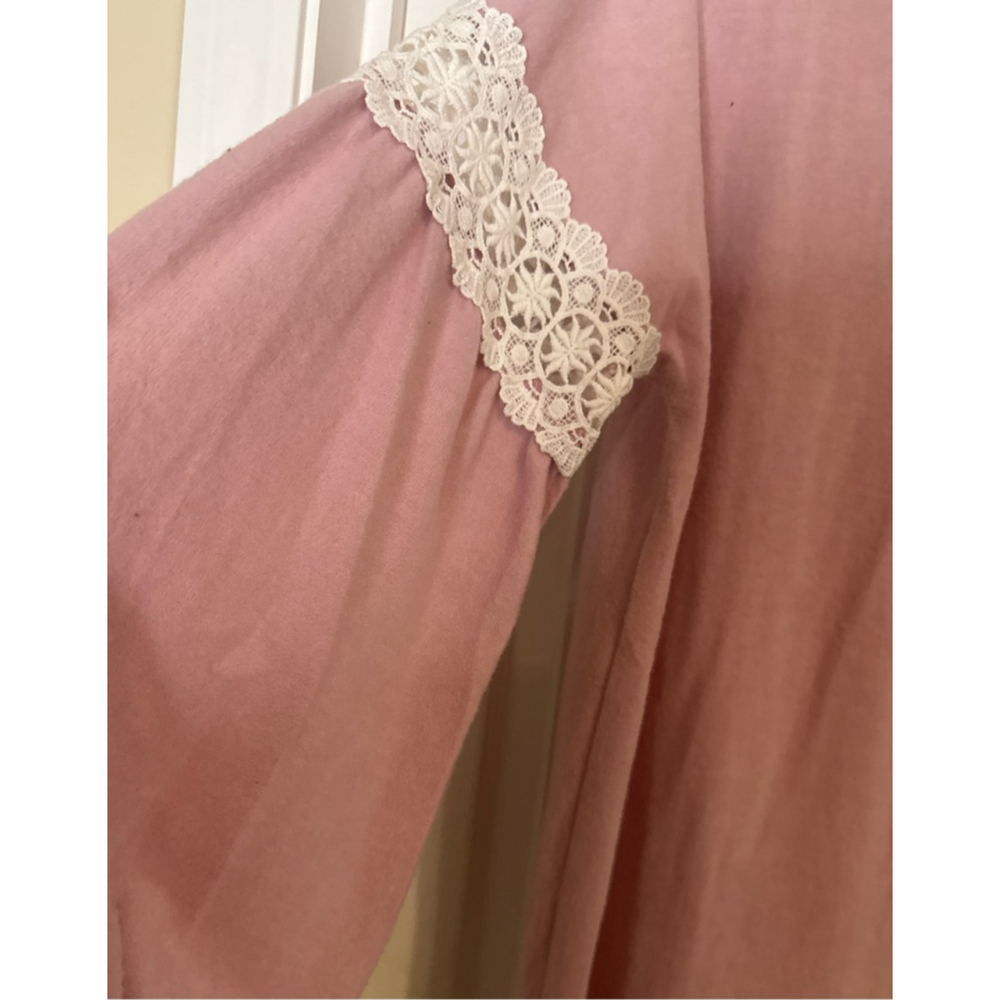 Women's BiBi Pink Long Sleeve Tee with White Lace Detail, Size S - Picture 3 of 4